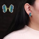 Crystals 18K Gold Plated Butterfly Collections Pearl Stud Earrings Ring, Blue-Green Enamel with Crystal Accents