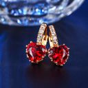 Gold/Ruby 18K Gold Plated Heart-Shaped Ruby Sapphire Crystal Hoop Earrings with CZ Accents