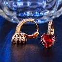 Gold/Ruby 18K Gold Plated Heart-Shaped Ruby Sapphire Crystal Hoop Earrings with CZ Accents