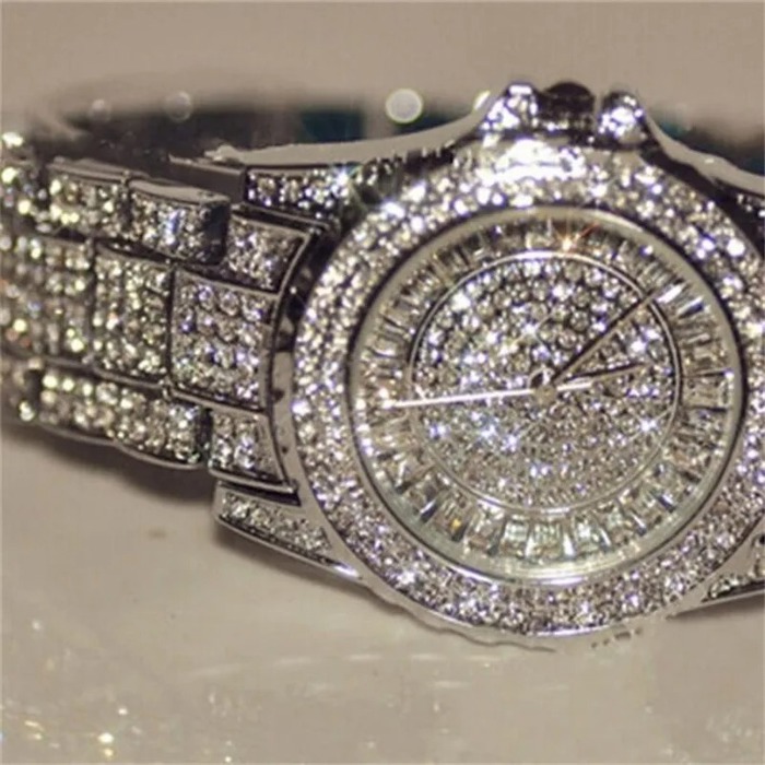 Luxury Crystal Wrist Watch for Women, Diamond-Style Rhinestone Dial and Band, Quartz Movement, Available in Rose Gold, Gold, Silver