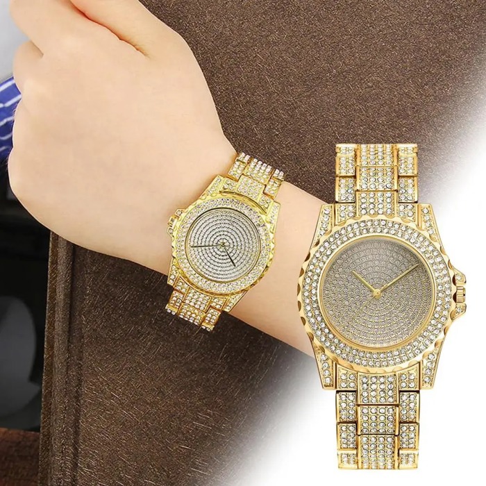 Luxury Crystal Wrist Watch for Women, Diamond-Style Rhinestone Dial and Band, Quartz Movement, Available in Rose Gold, Gold, Silver