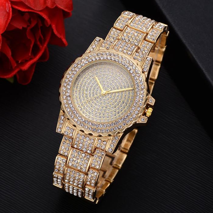 Luxury Crystal Wrist Watch for Women, Diamond-Style Rhinestone Dial and Band, Quartz Movement, Available in Rose Gold, Gold, Silver