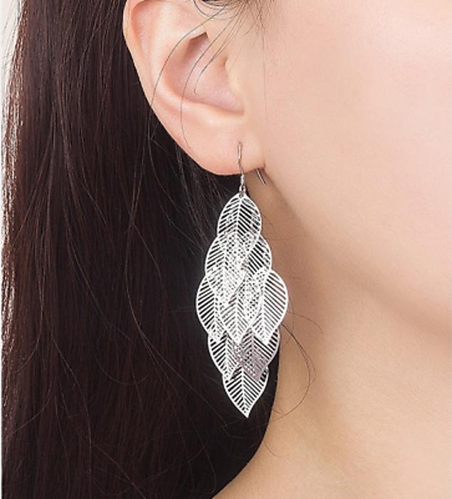 925 Sterling Silver Leaf Dangle Drop Earrings