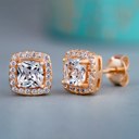 Square Rose Gold April 18K White Gold Plated Stud Earrings Made With Swarovski