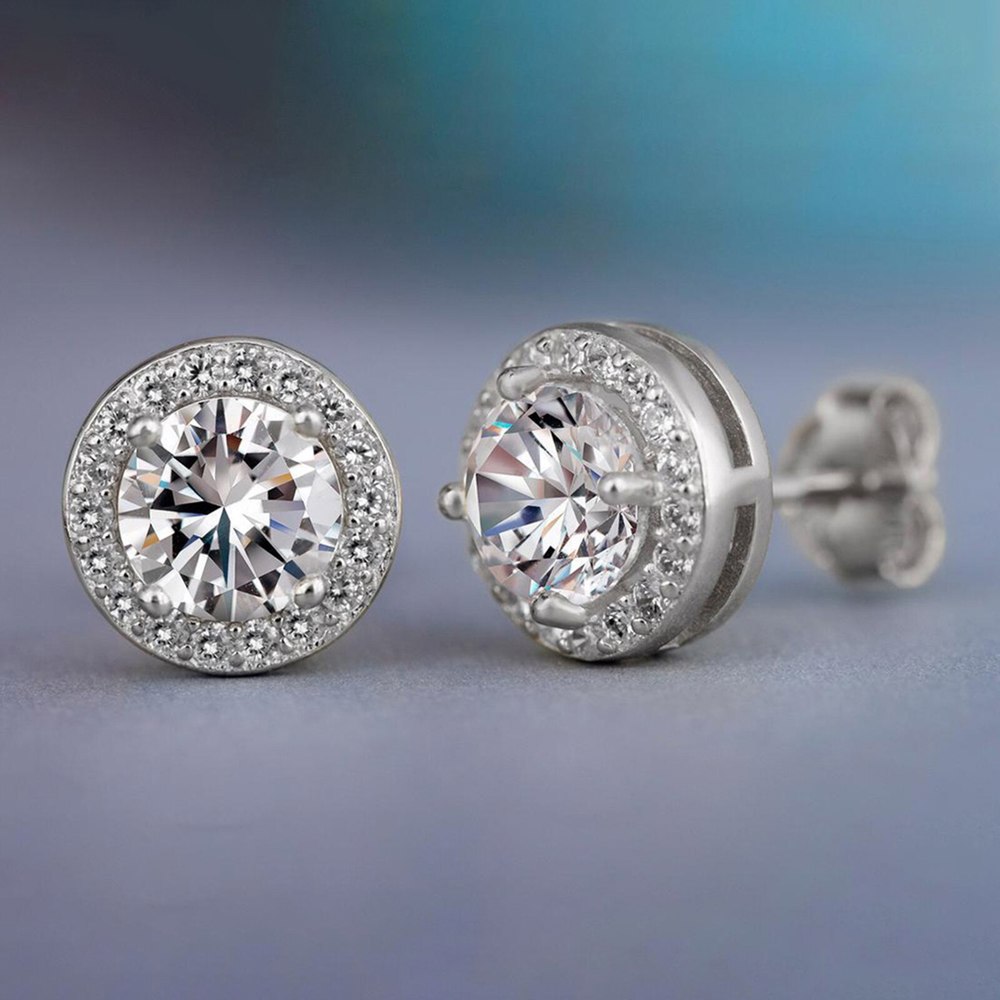 18K White Gold Plated Stud Earrings Made With Swarovski