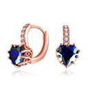 Gold/Sapphire 18K Gold Plated Heart-Shaped Ruby Sapphire Crystal Hoop Earrings with CZ Accents