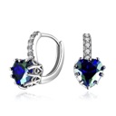 Silver/Sapphire 18K Gold Plated Heart-Shaped Ruby Sapphire Crystal Hoop Earrings with CZ Accents