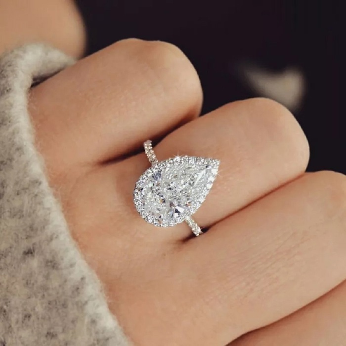 Pear Cut Simulated Diamond Crystals Sterling Silver Plated Ring