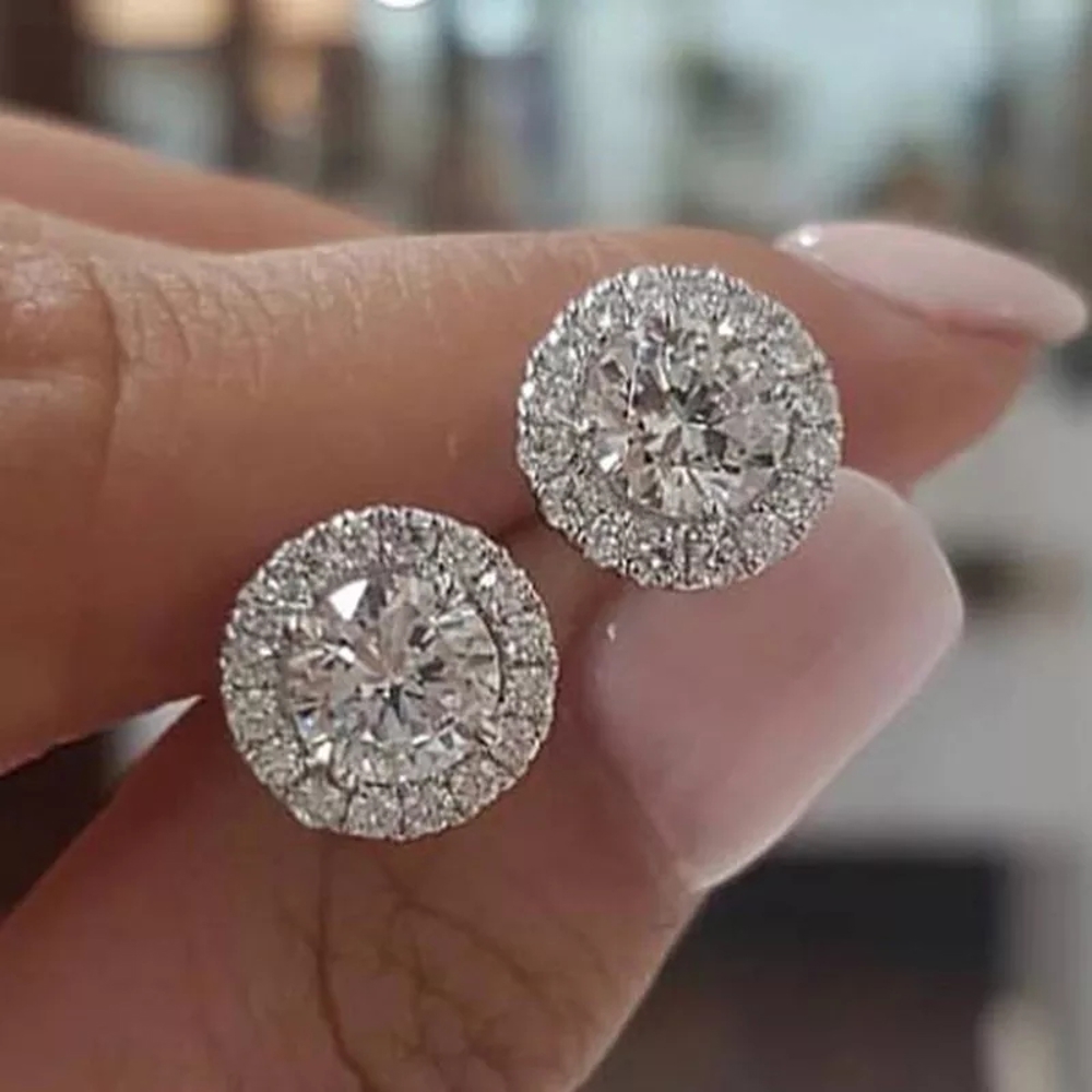 18K White Gold Plated Stud Earrings Made With Swarovski