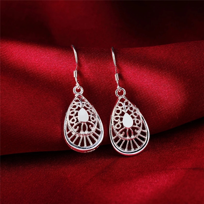 925 Sterling Silver Elegant Filigree Teardrop Drop Dangle Earrings