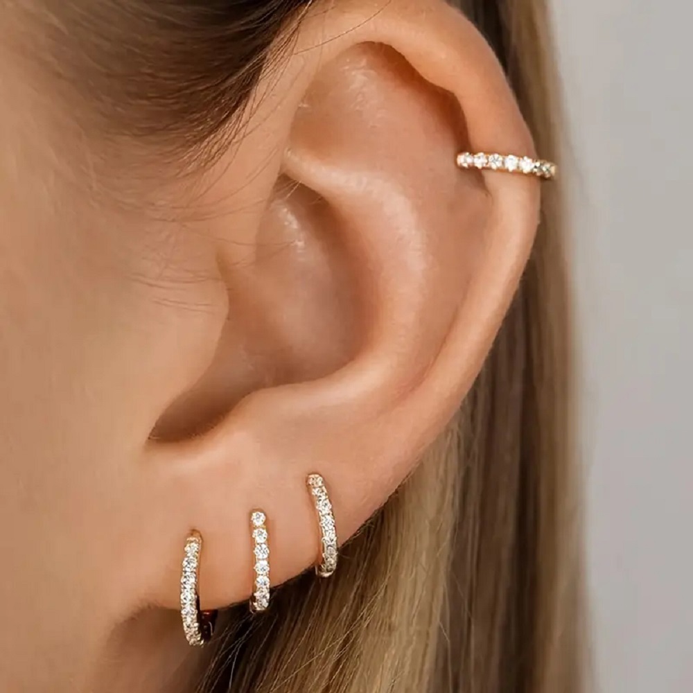  925 Silver Crystals Huggie Earrings