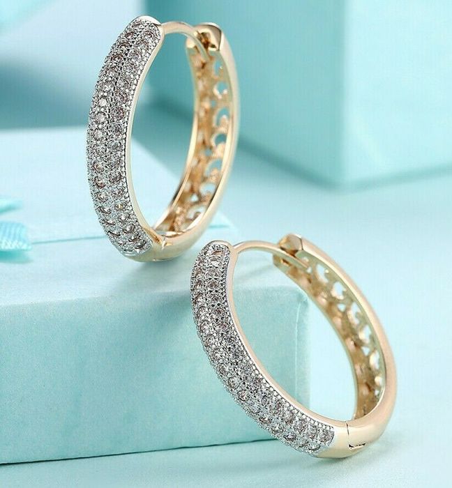 Classic Round18K Gold Plated Crystal Cubic Zirconia Pave Hoop Earrings 