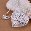  Heart and Flowers Sterling Silver Pendant Necklace