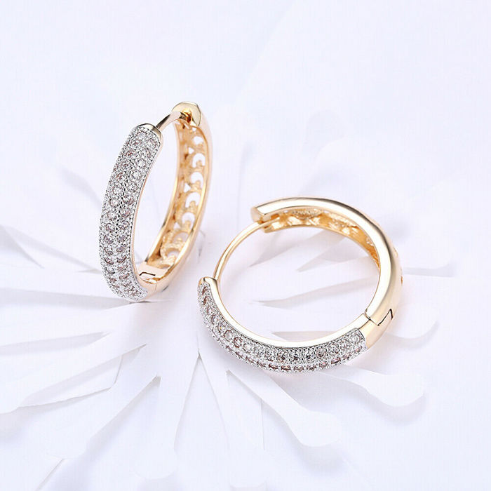 Classic Round18K Gold Plated Crystal Cubic Zirconia Pave Hoop Earrings 