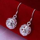  Sterling Silver Filigree Ball Heart French Hook Dangle Drop Earrings