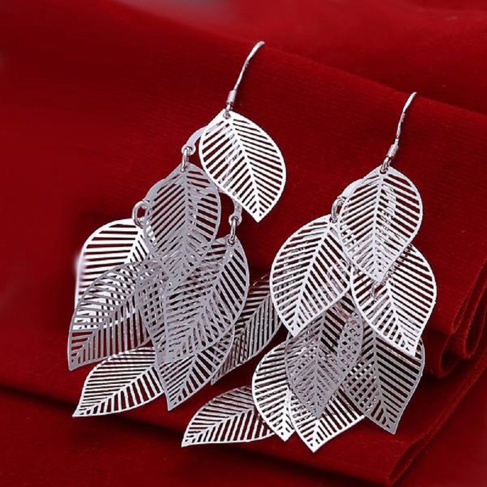 925 Sterling Silver Leaf Dangle Drop Earrings