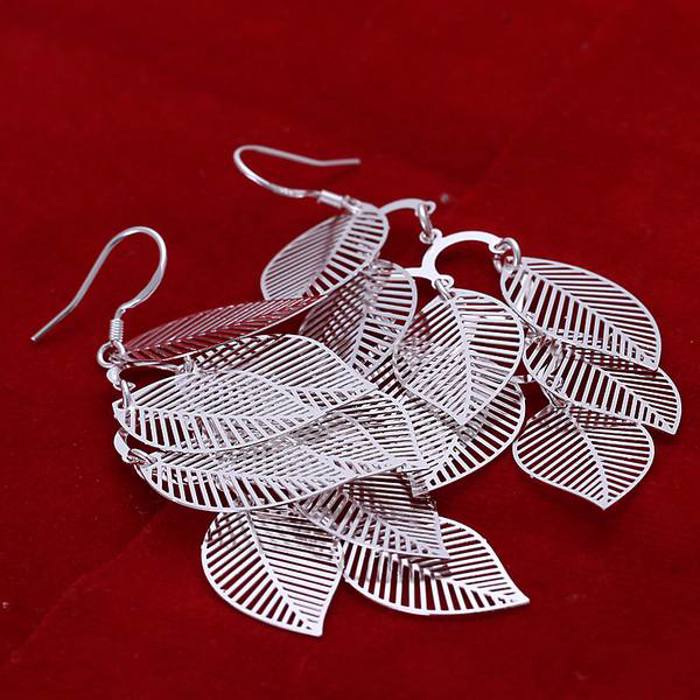 925 Sterling Silver Leaf Dangle Drop Earrings