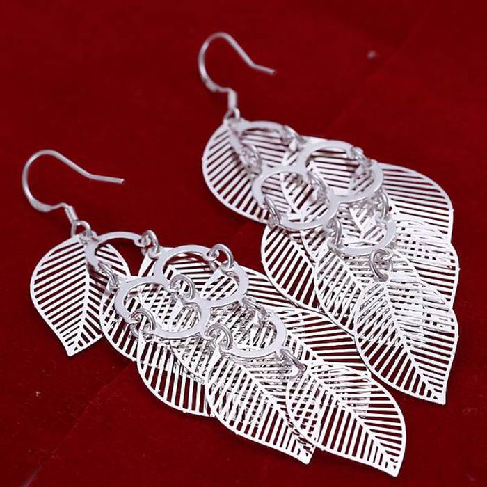 925 Sterling Silver Leaf Dangle Drop Earrings