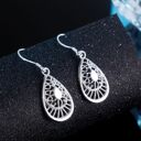  925 Sterling Silver Elegant Filigree Teardrop Drop Dangle Earrings