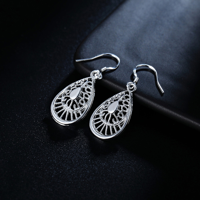 925 Sterling Silver Elegant Filigree Teardrop Drop Dangle Earrings