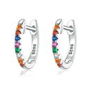 Silver Plated Multi-colored  925 Silver Crystals Huggie Earrings