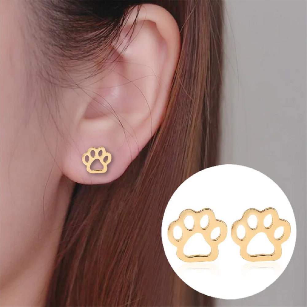 Stainless Steel Paw Print Fashion Stud Earrings - Multiple Options