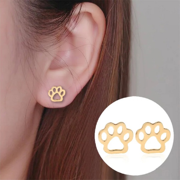 Stainless Steel Paw Print Fashion Stud Earrings - Multiple Options