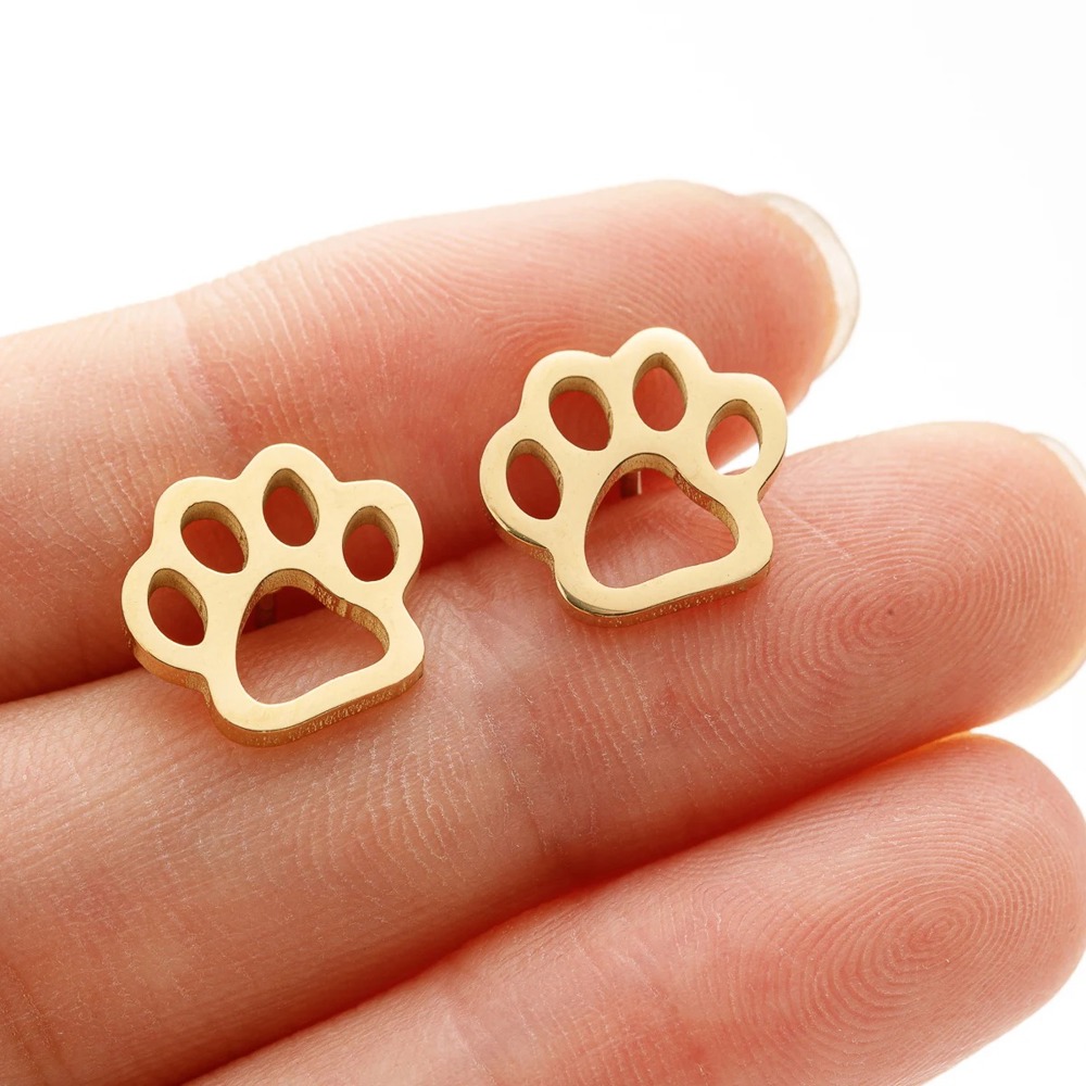 Stainless Steel Paw Print Fashion Stud Earrings - Multiple Options