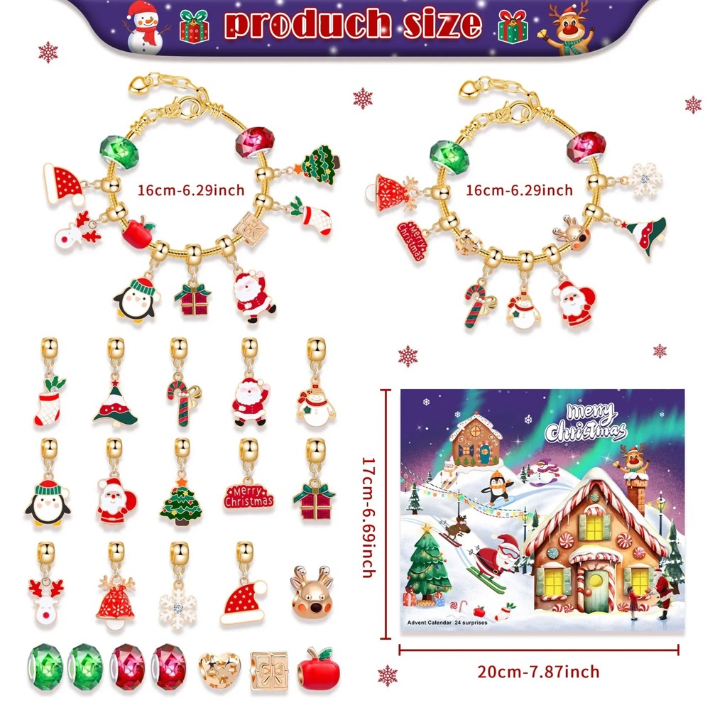 Christmas Advent Calendar 2 Bracelets Jewelry Making Gift Kit Set