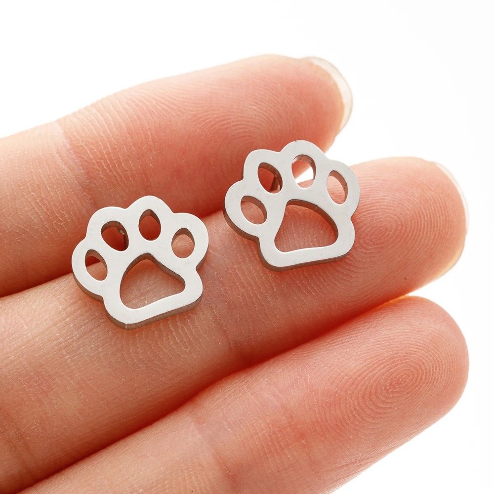 Stainless Steel Paw Print Fashion Stud Earrings - Multiple Options