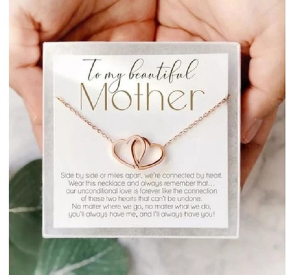 To My Beautiful Mother Two Hearts Pendant Necklace