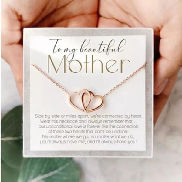 To My Beautiful Mother Two Hearts Pendant Necklace