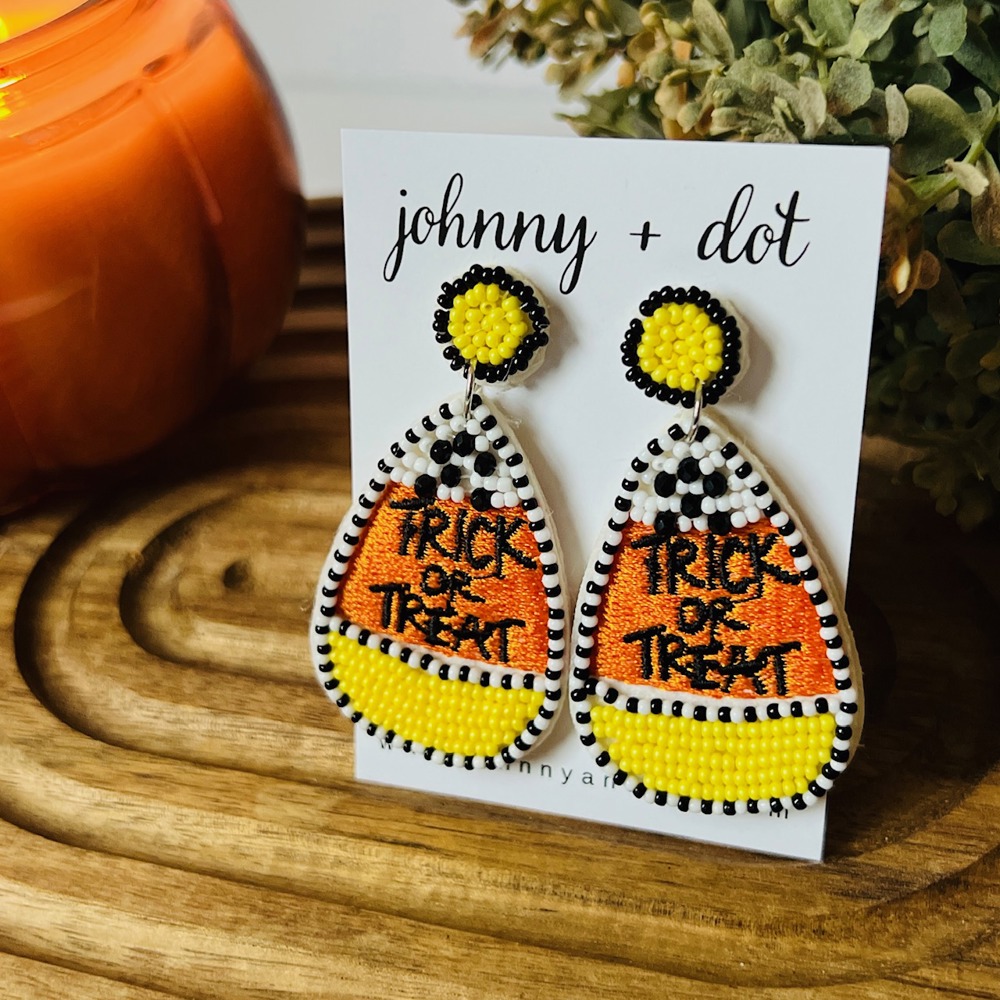 Candy Corn Trick or Treat Halloween Beaded Earrings by Johnny + Dot