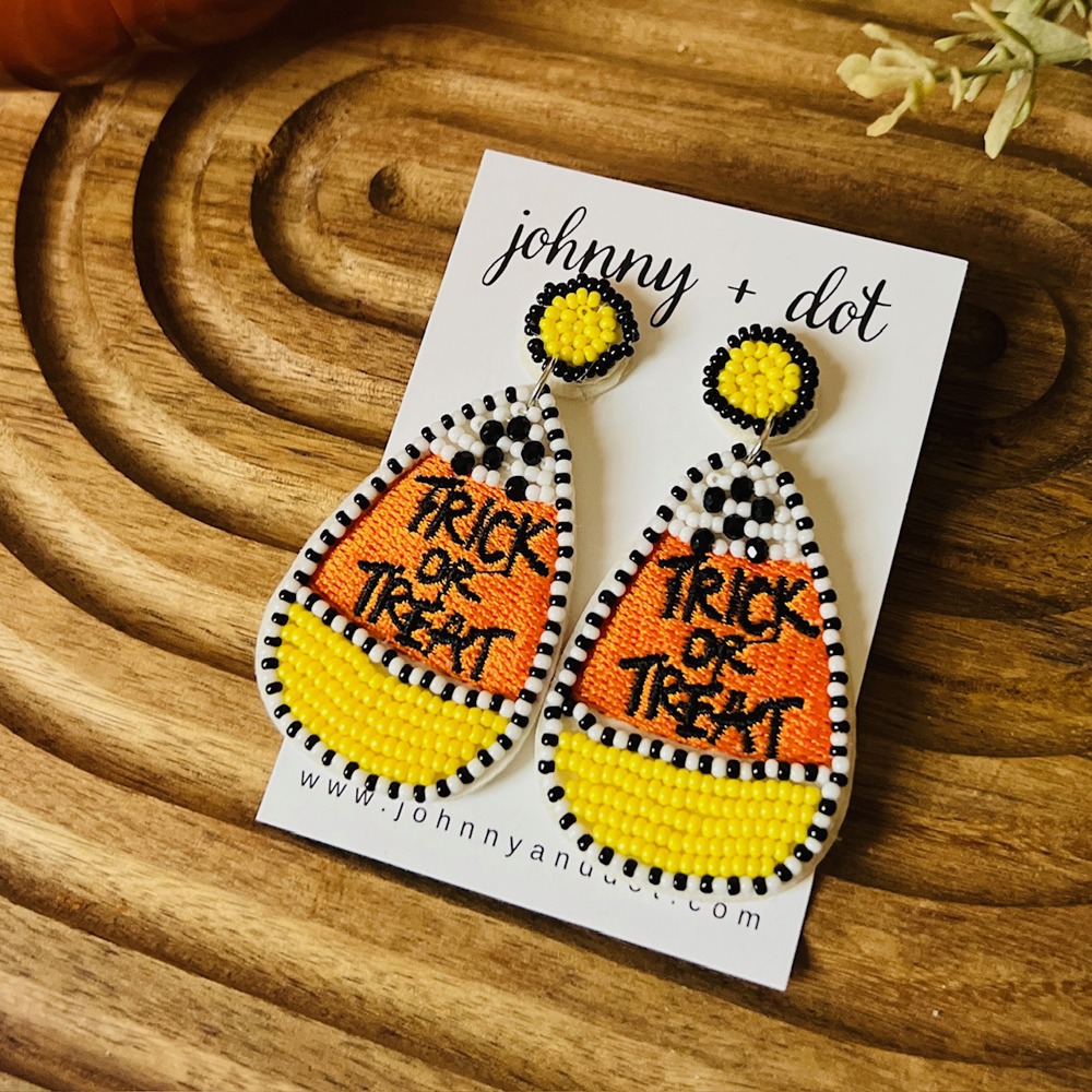 Candy Corn Trick or Treat Halloween Beaded Earrings by Johnny + Dot