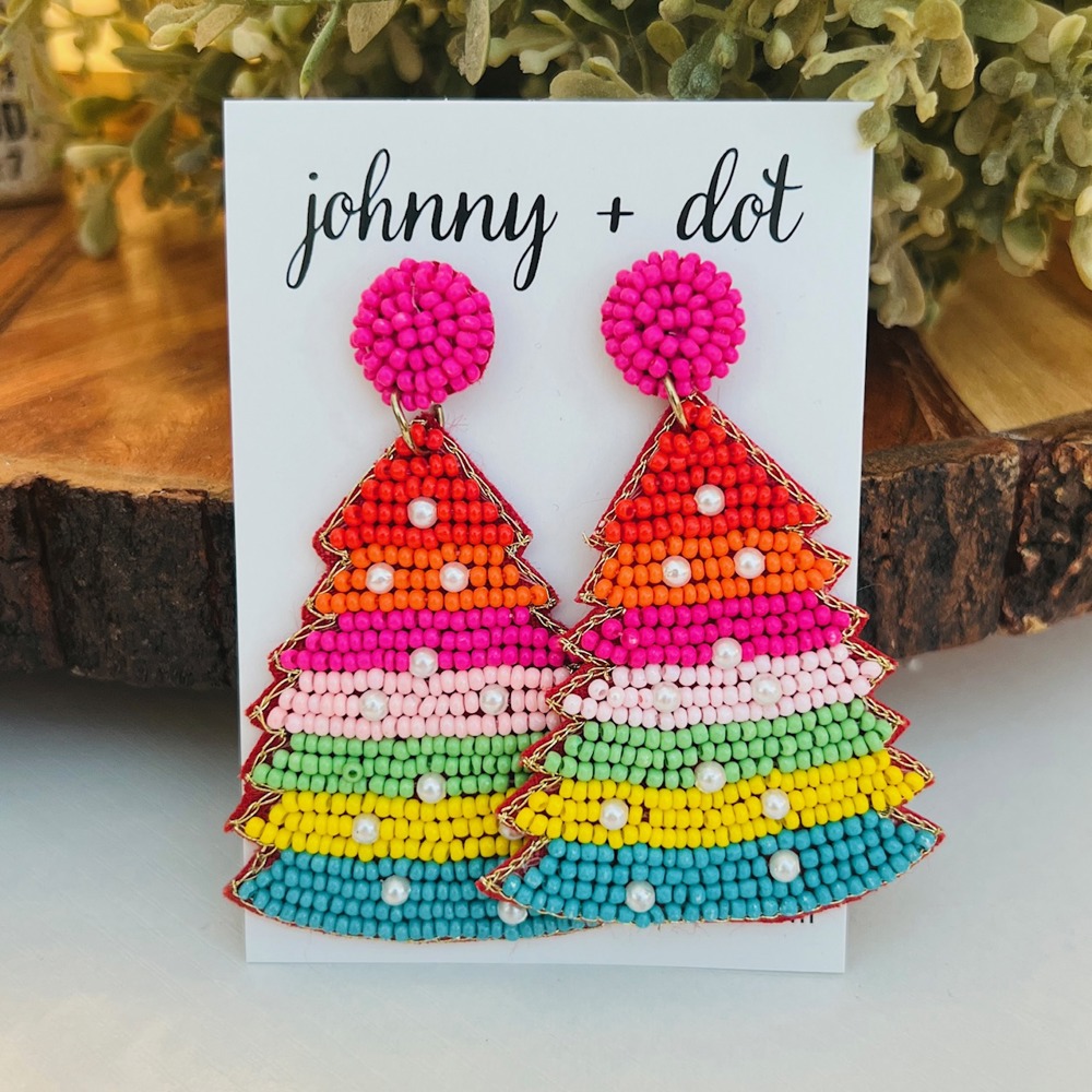 Bright Beaded Christmas Tree Earrings by Johnny + Dot