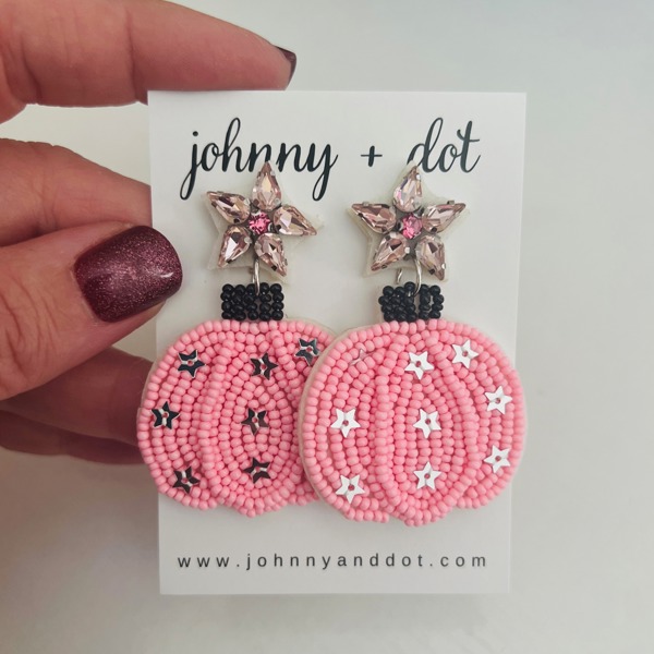 Pink Pumpkin Thanksgiving Beaded Earrings by Johnny + Dot