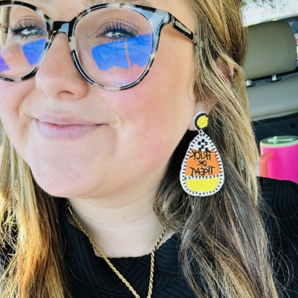 Candy Corn Trick or Treat Halloween Beaded Earrings by Johnny + Dot