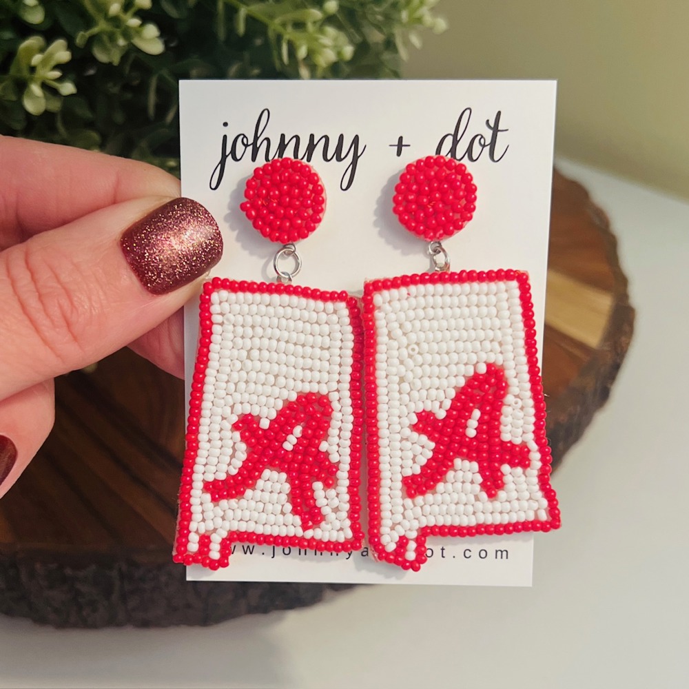 Alabama Roll Tide | Football Beaded Earrings by Johnny + Dot