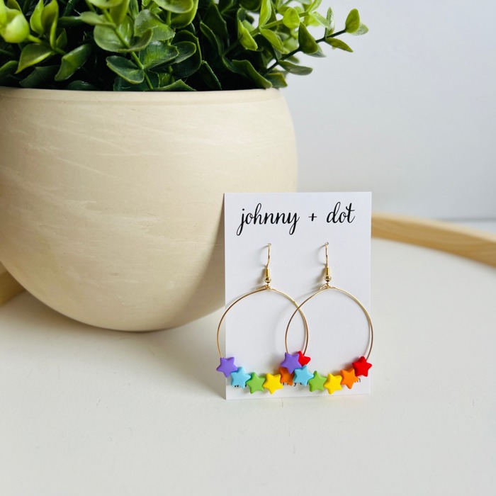 Rainbow Star Hoop Earrings