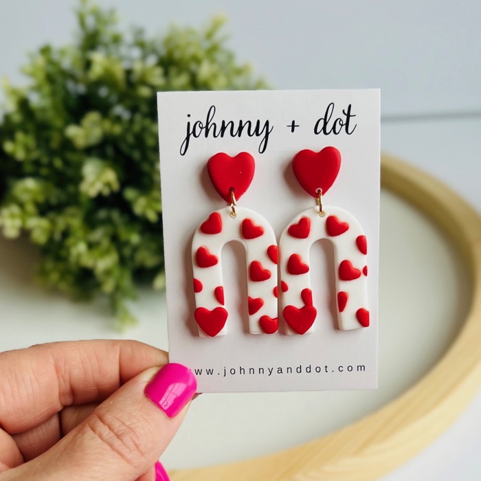 Red Heart Clay U-Shaped Earrings