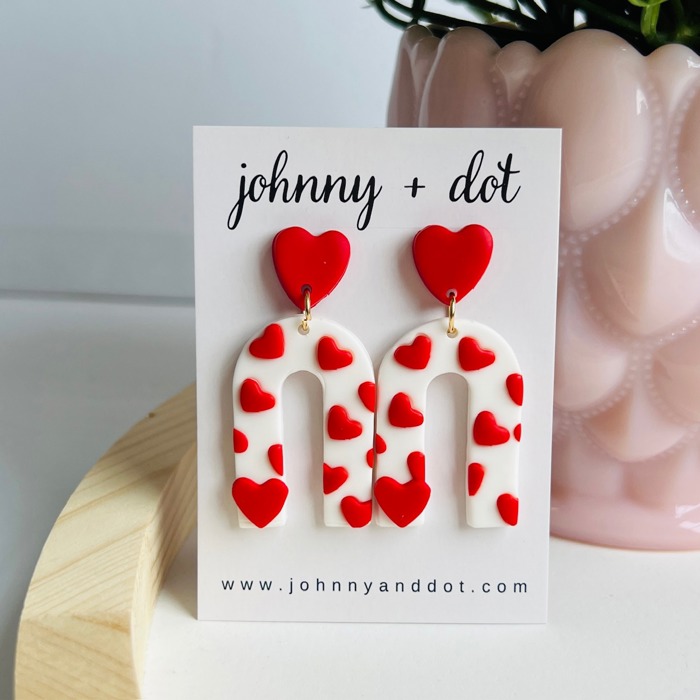 Red Heart Clay U-Shaped Earrings