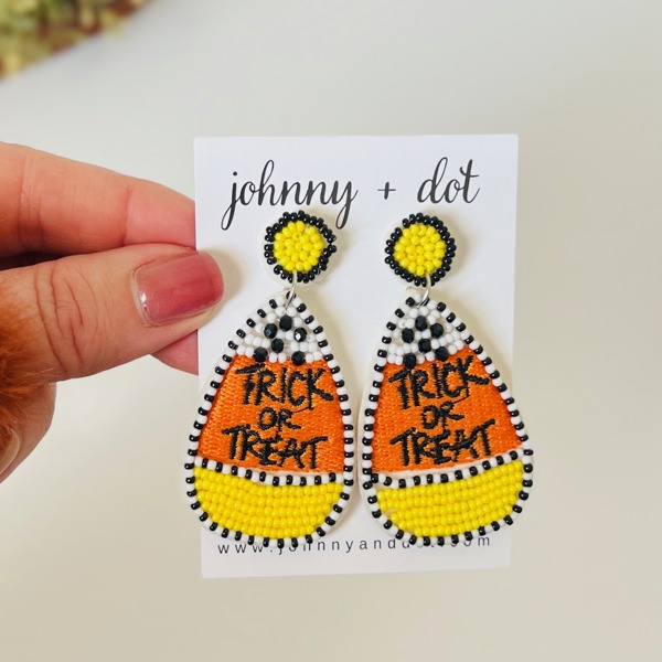 Candy Corn Trick or Treat Halloween Beaded Earrings by Johnny + Dot