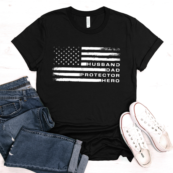 Husband Dad Protector Hero Flag Father's Day Graphic Tee