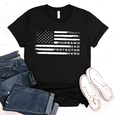 Husband Dad Protector Hero Flag Father's Day Graphic Tee