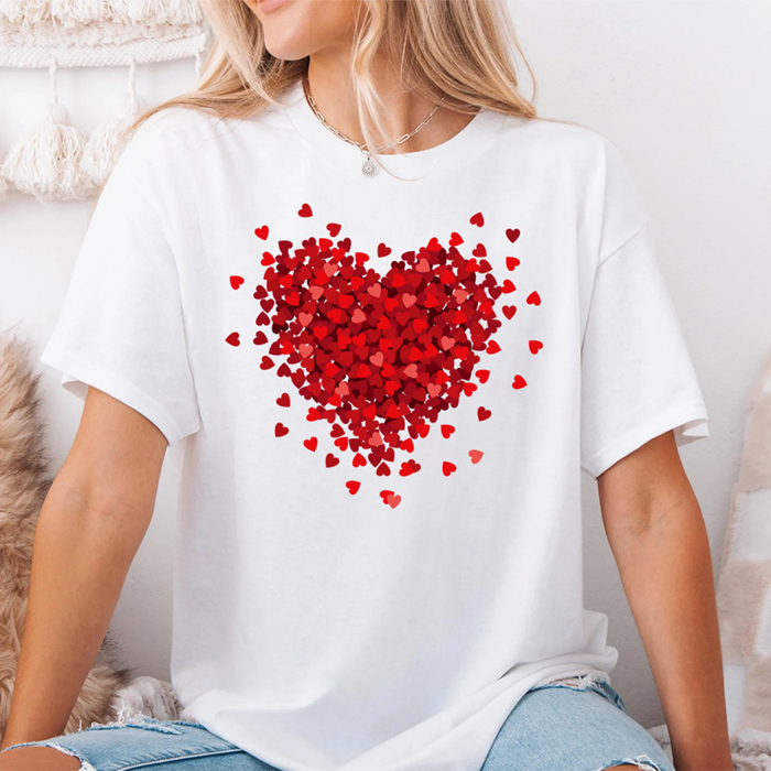 3D Heart Love Mini Hearts Valentine's Day Graphic Tee, Valentines Shirt