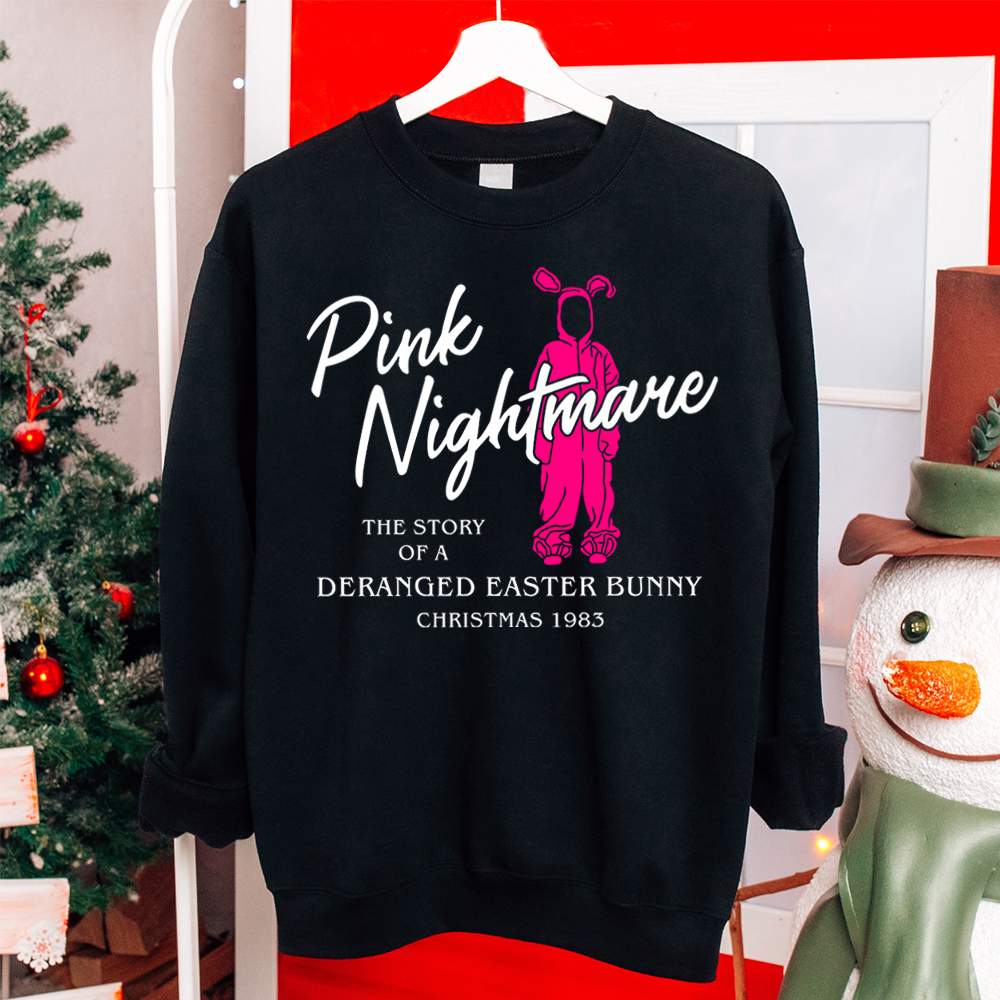 Pink Nightmare Funny Eighties Christmas Movie Graphic Sweatshirt