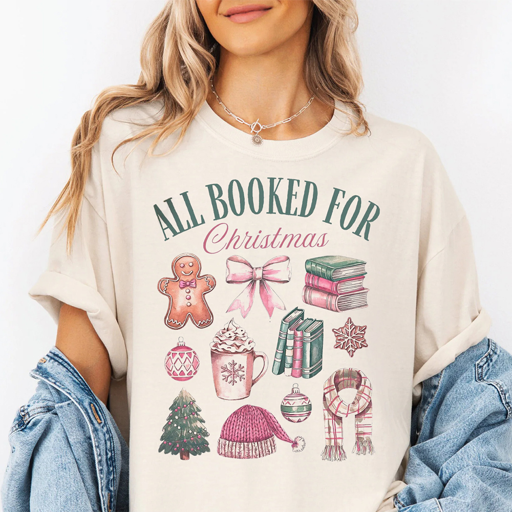 All Booked For Christmas Book Lovers Graphic Tee