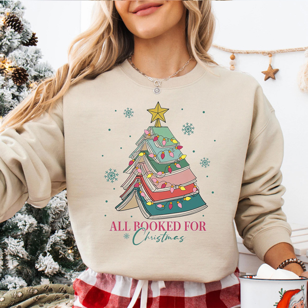 All Booked For Christmas Book Lovers Graphic Sweatshirt