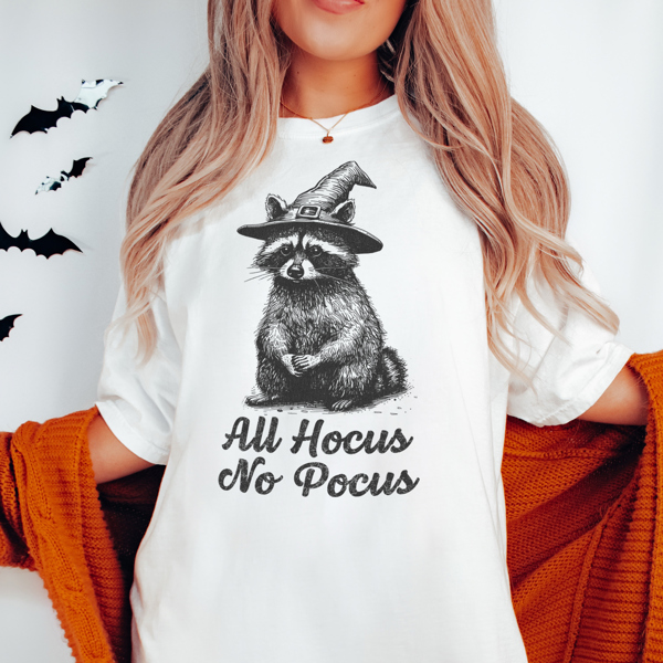 All Hocus No Pocus Funny Raccoon Animal Halloween Graphic Tee