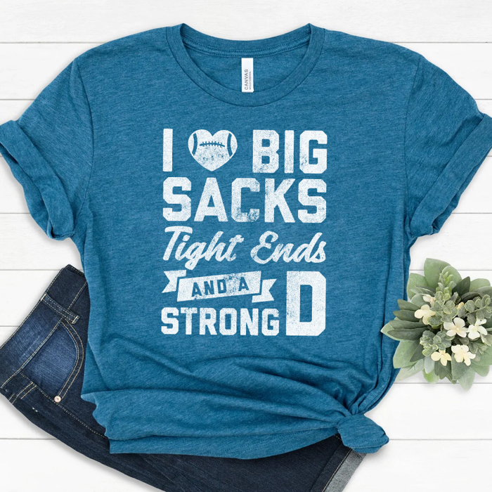 I Love Big Sacks Funny Football Sports Graphic Tee | Superbowl Shirt | Football Tee